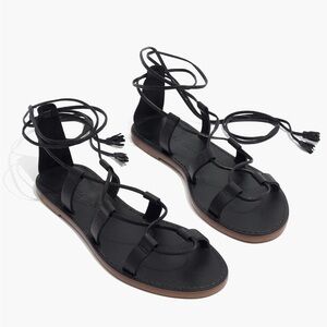 Madewell The Boardwalk Black Leather Lace-Up Gladiator Flat Sandals